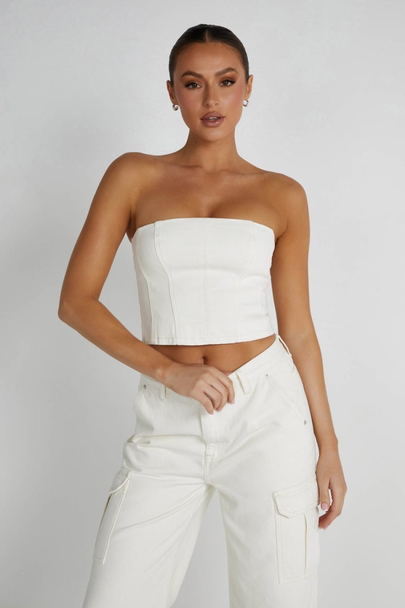 Women's Meshki Jordana Denim Tube Tops White Australia | G0V-1459