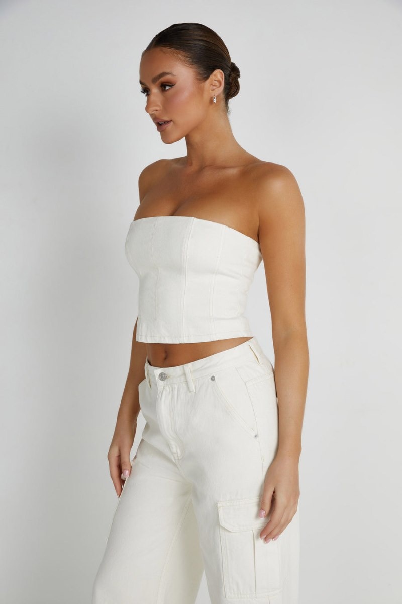 Women's Meshki Jordana Denim Tube Tops White Australia | G0V-1459