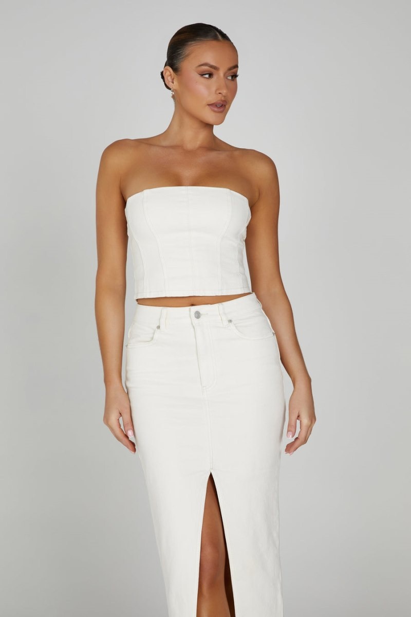 Women's Meshki Jordana Denim Tube Tops White Australia | G0V-1459