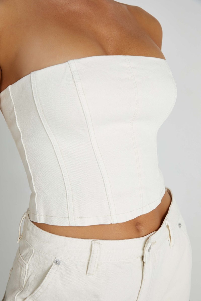 Women's Meshki Jordana Denim Tube Tops White Australia | G0V-1459