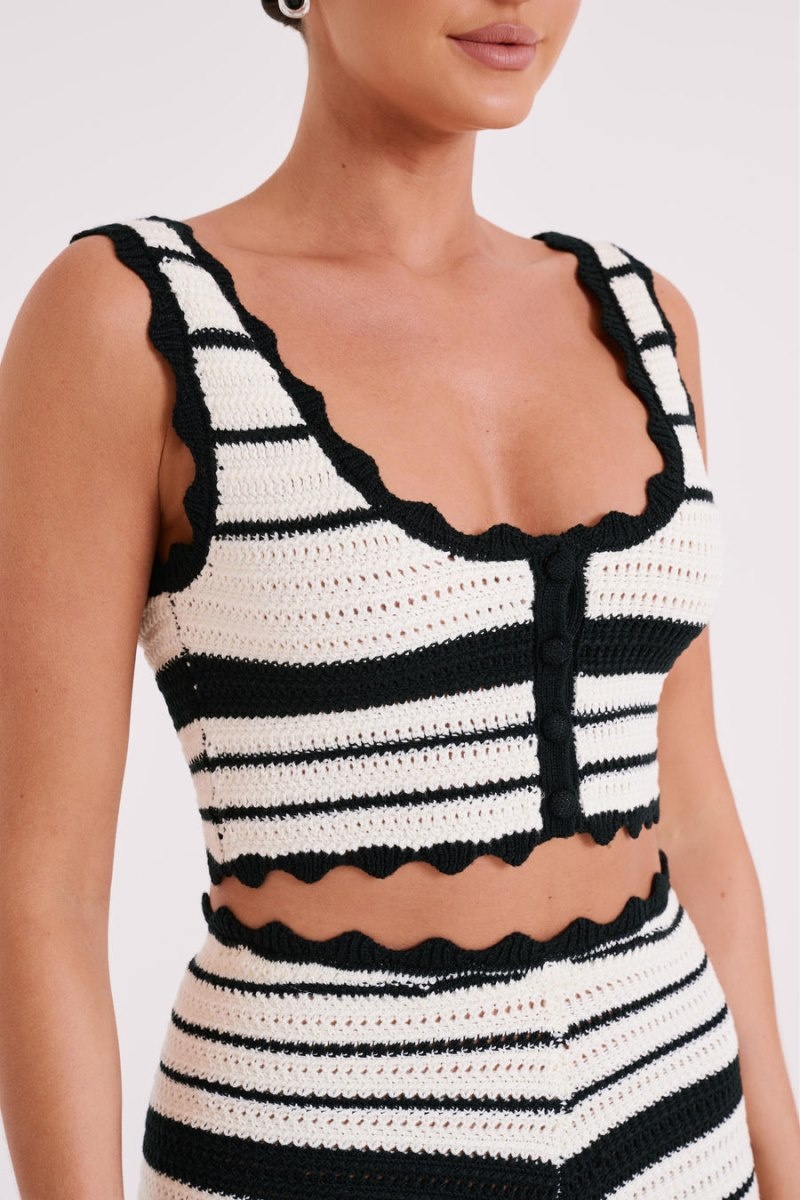 Women's Meshki Jordie Knit Long Line Tops Black / White Australia | Y5H-1547