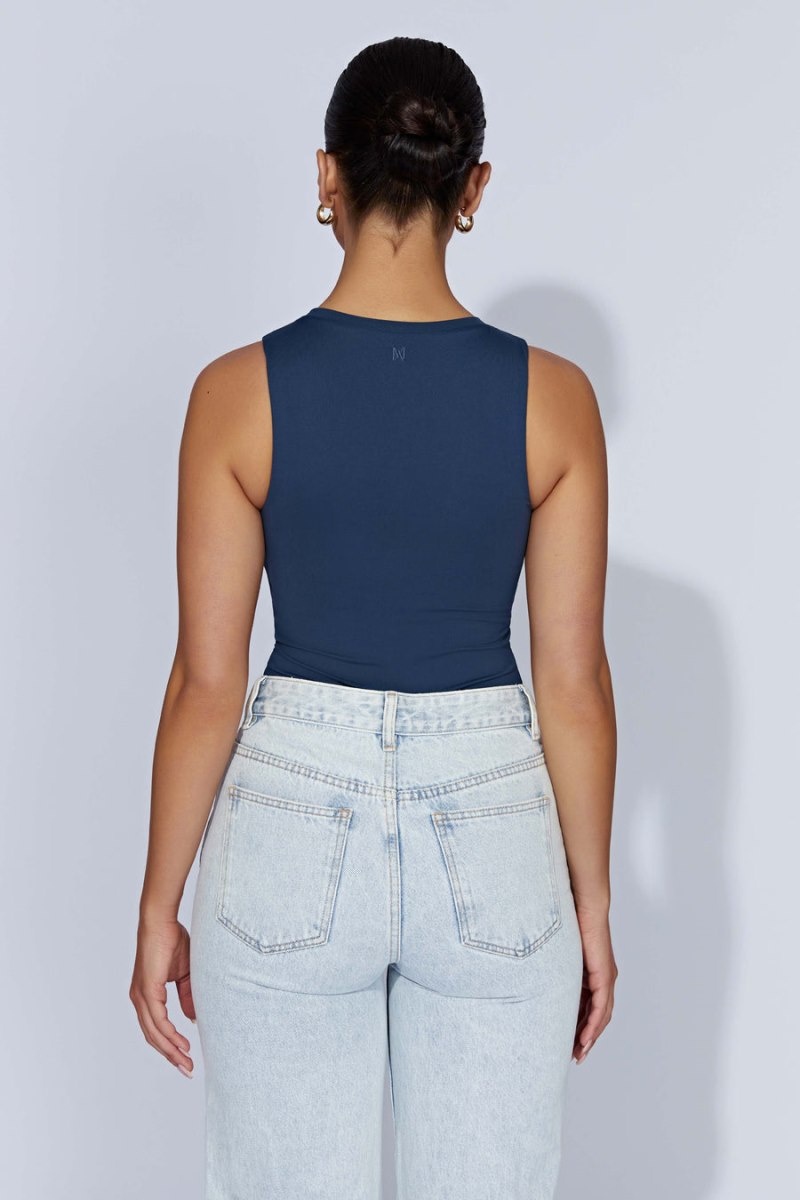 Women's Meshki Jordyn Tank Sleeveless Bodysuit Navy Australia | Y6Y-4530