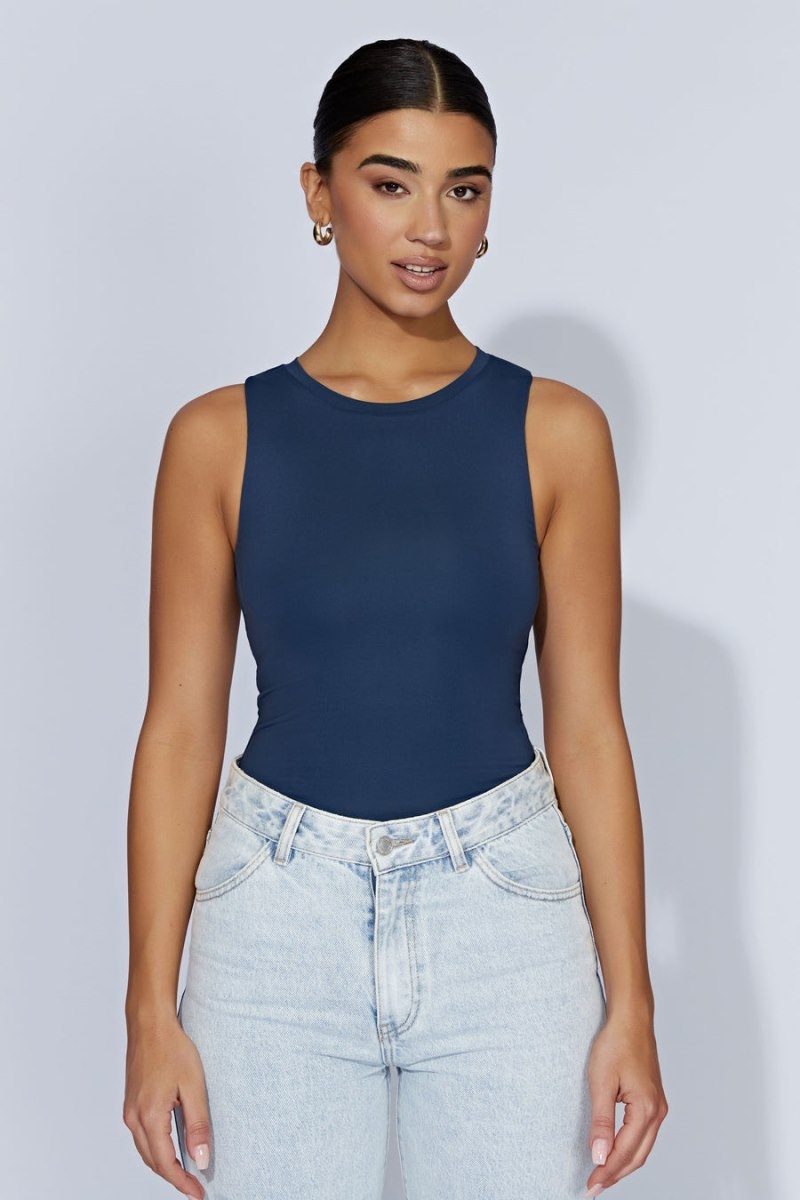 Women's Meshki Jordyn Tank Sleeveless Bodysuit Navy Australia | Y6Y-4530