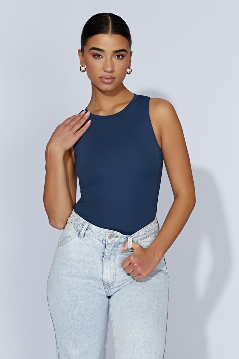 Women's Meshki Jordyn Tank Sleeveless Bodysuit Navy Australia | Y6Y-4530