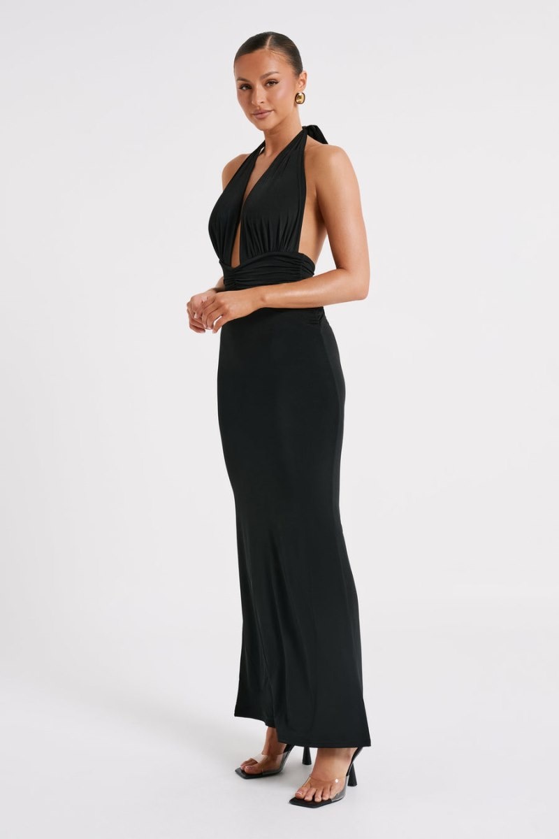 Women's Meshki Jovanna Slinky Halter Maxi Dress Black Australia | Y4G-2322