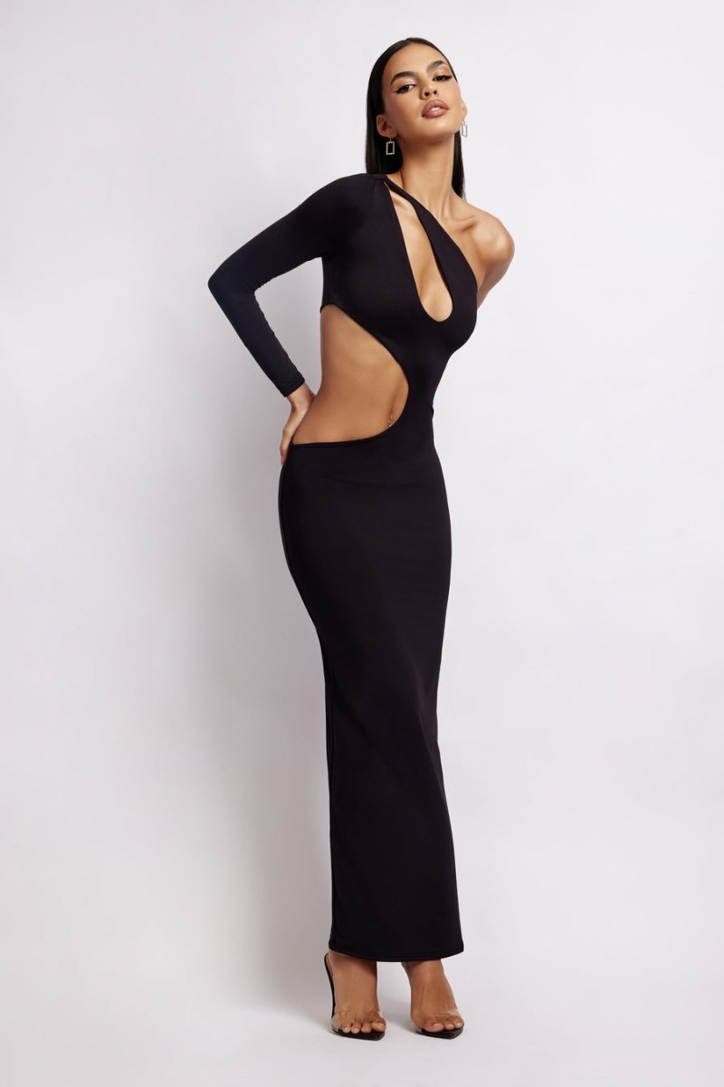 Women's Meshki Joyce One Shoulder Cut Out Maxi Dress Black Australia | S0W-2189