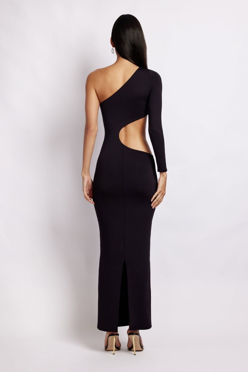 Women's Meshki Joyce One Shoulder Cut Out Maxi Dress Black Australia | S0W-2189