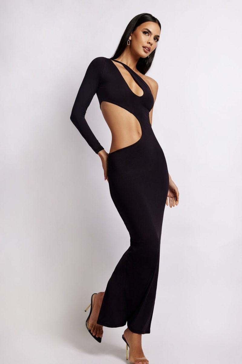 Women's Meshki Joyce One Shoulder Cut Out Maxi Dress Black Australia | S0W-2189