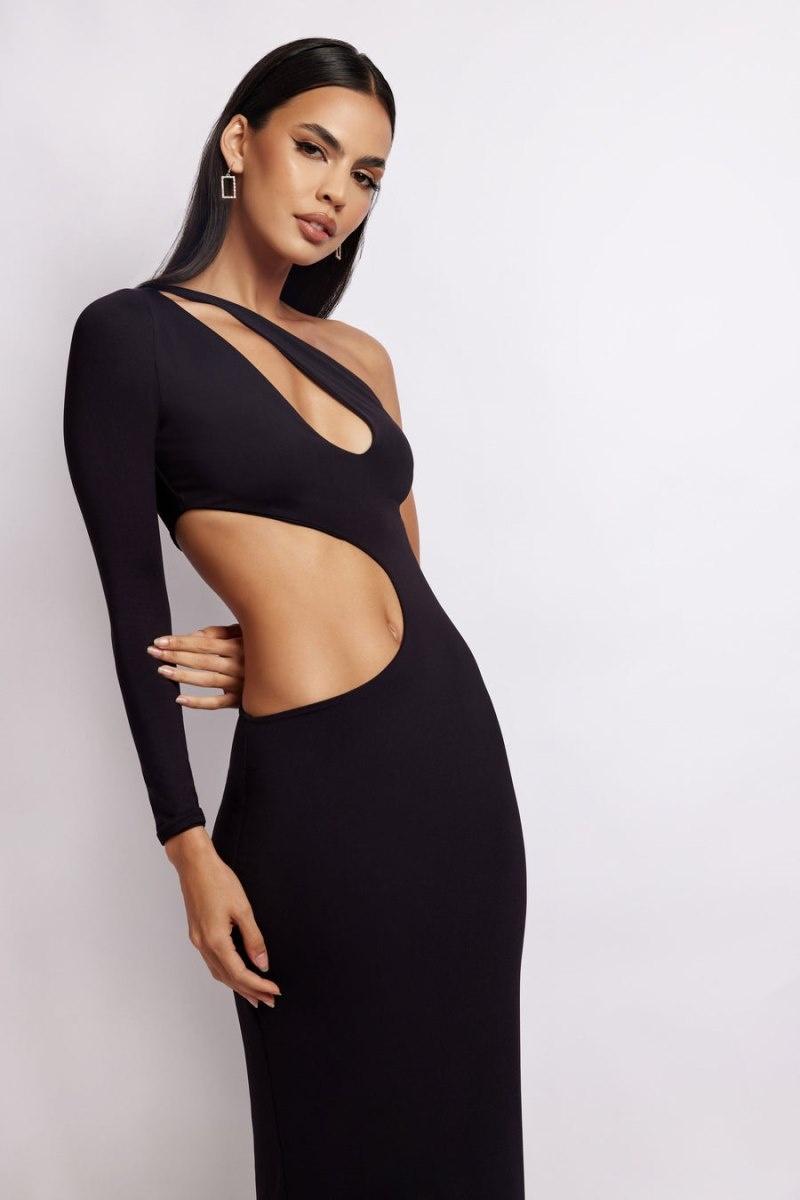 Women's Meshki Joyce One Shoulder Cut Out Maxi Dress Black Australia | S0W-2189