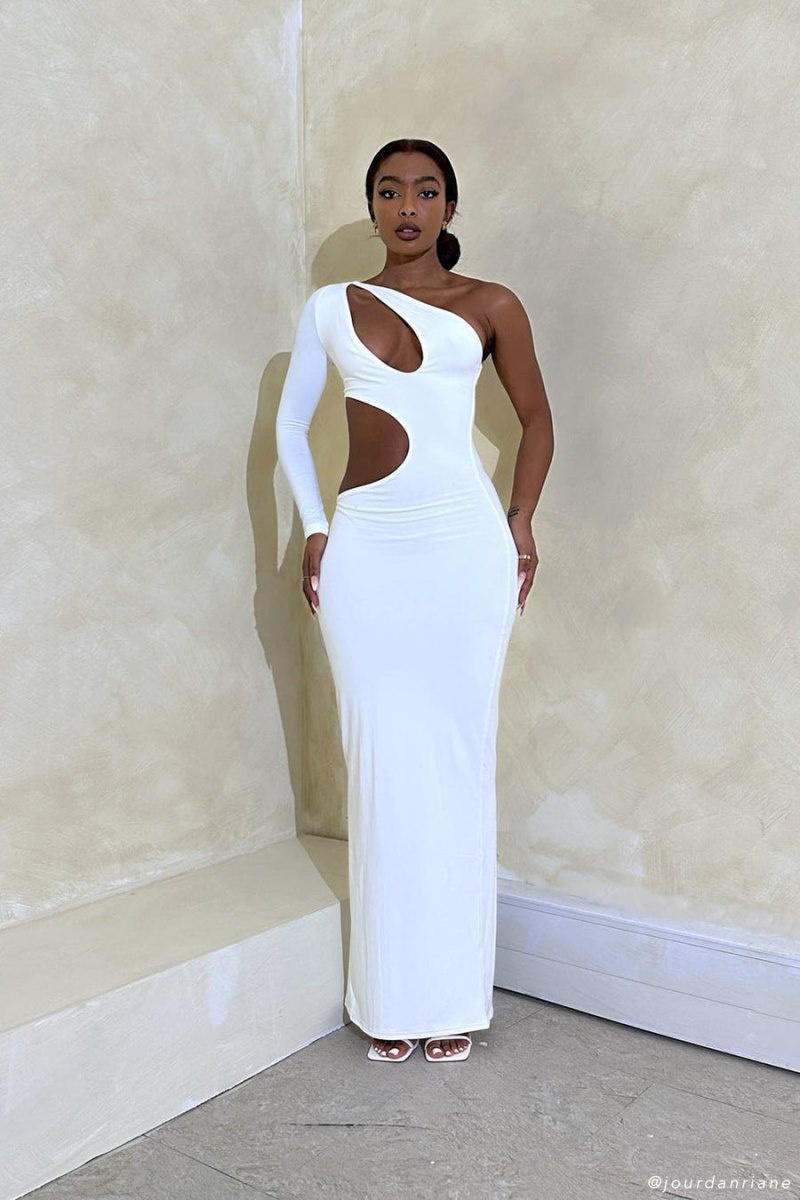 Women's Meshki Joyce One Shoulder Cut Out Maxi Dress White Australia | U2A-7541