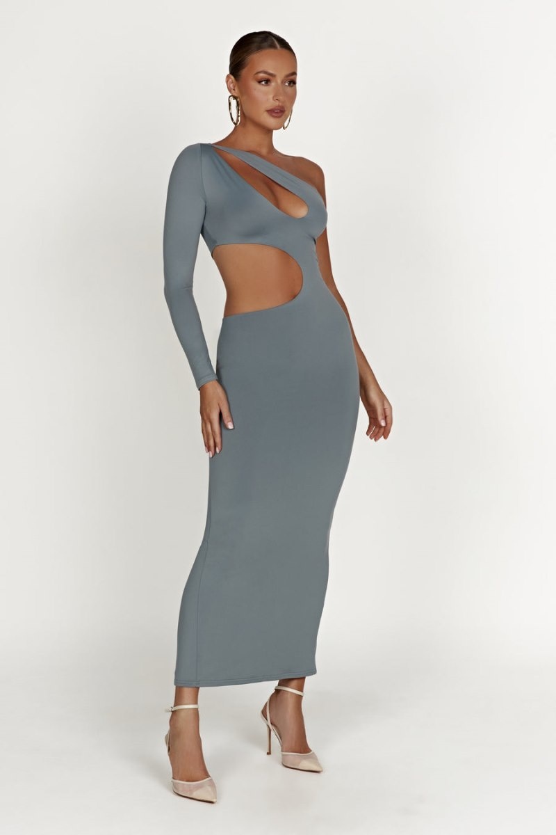 Women's Meshki Joyce Recycled Nylon Cut Out Maxi Dress Light Charcoal Australia | R1M-5640