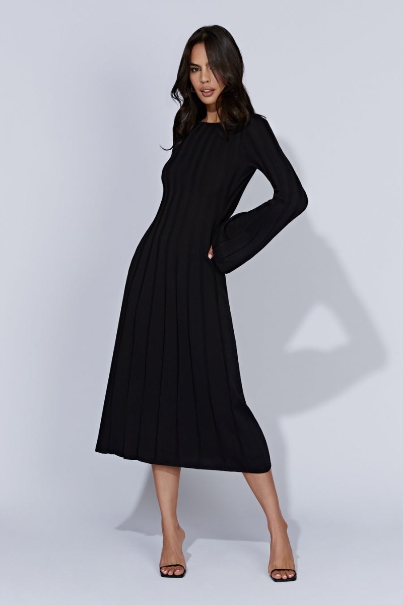 Women's Meshki Juniper Flare Sleeve Knit Midi Dress Black Australia | W5F-4379