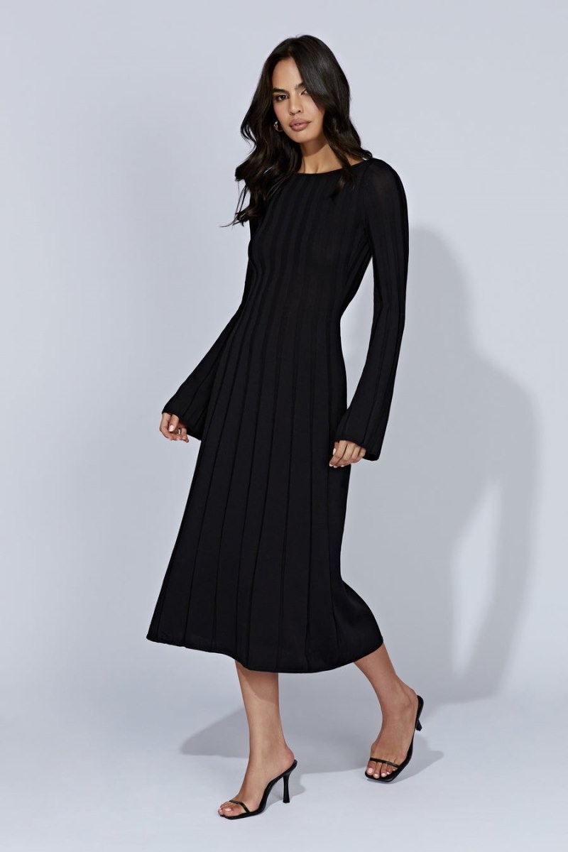 Women's Meshki Juniper Flare Sleeve Knit Midi Dress Black Australia | W5F-4379