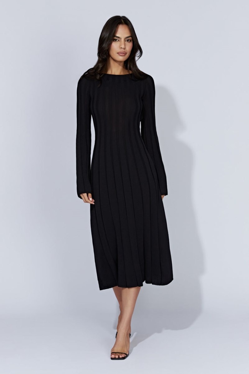 Women's Meshki Juniper Flare Sleeve Knit Midi Dress Black Australia | W5F-4379