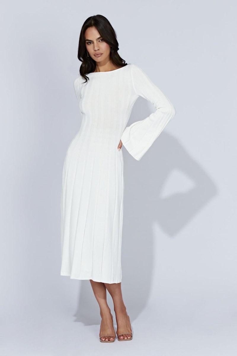 Women's Meshki Juniper Flare Sleeve Knit Midi Dress White Australia | H7F-8958