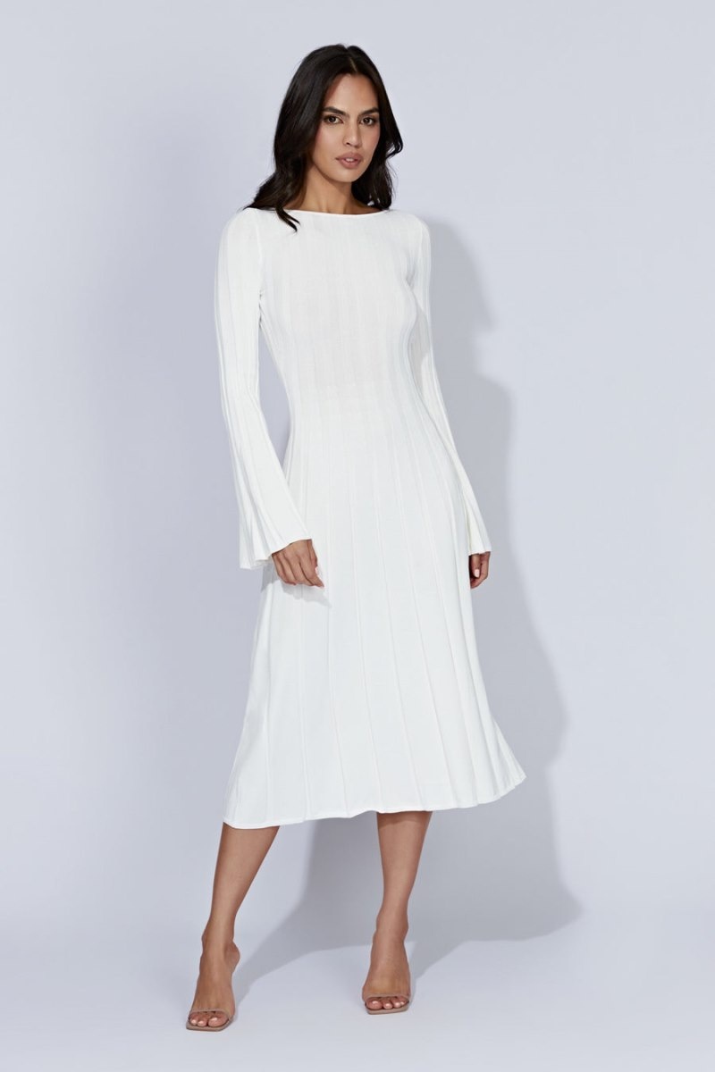 Women's Meshki Juniper Flare Sleeve Knit Midi Dress White Australia | H7F-8958