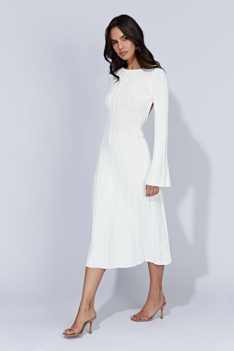 Women's Meshki Juniper Flare Sleeve Knit Midi Dress White Australia | H7F-8958