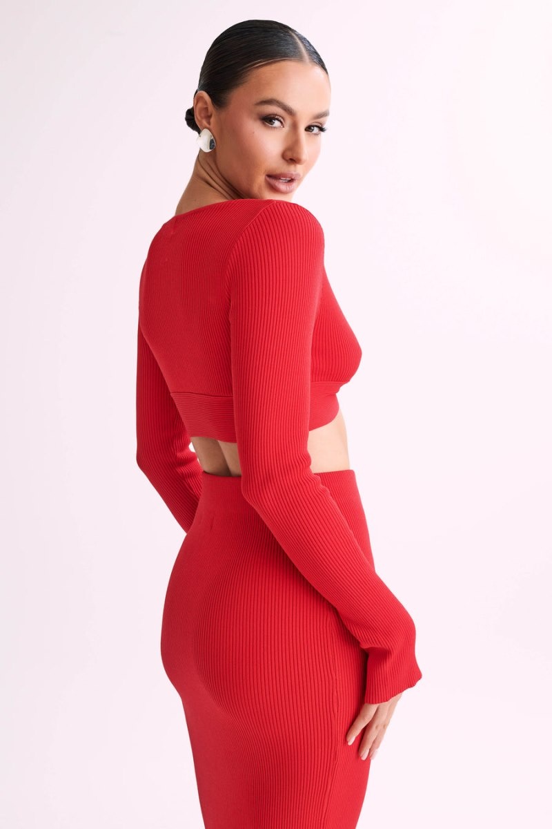 Women's Meshki Kaesha Long Sleeve Twist Front Knit Tops Red Australia | E6E-3374