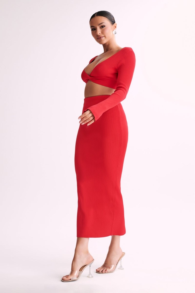 Women's Meshki Kaesha Split Maxi Knitted Skirts Red Australia | G3O-0910