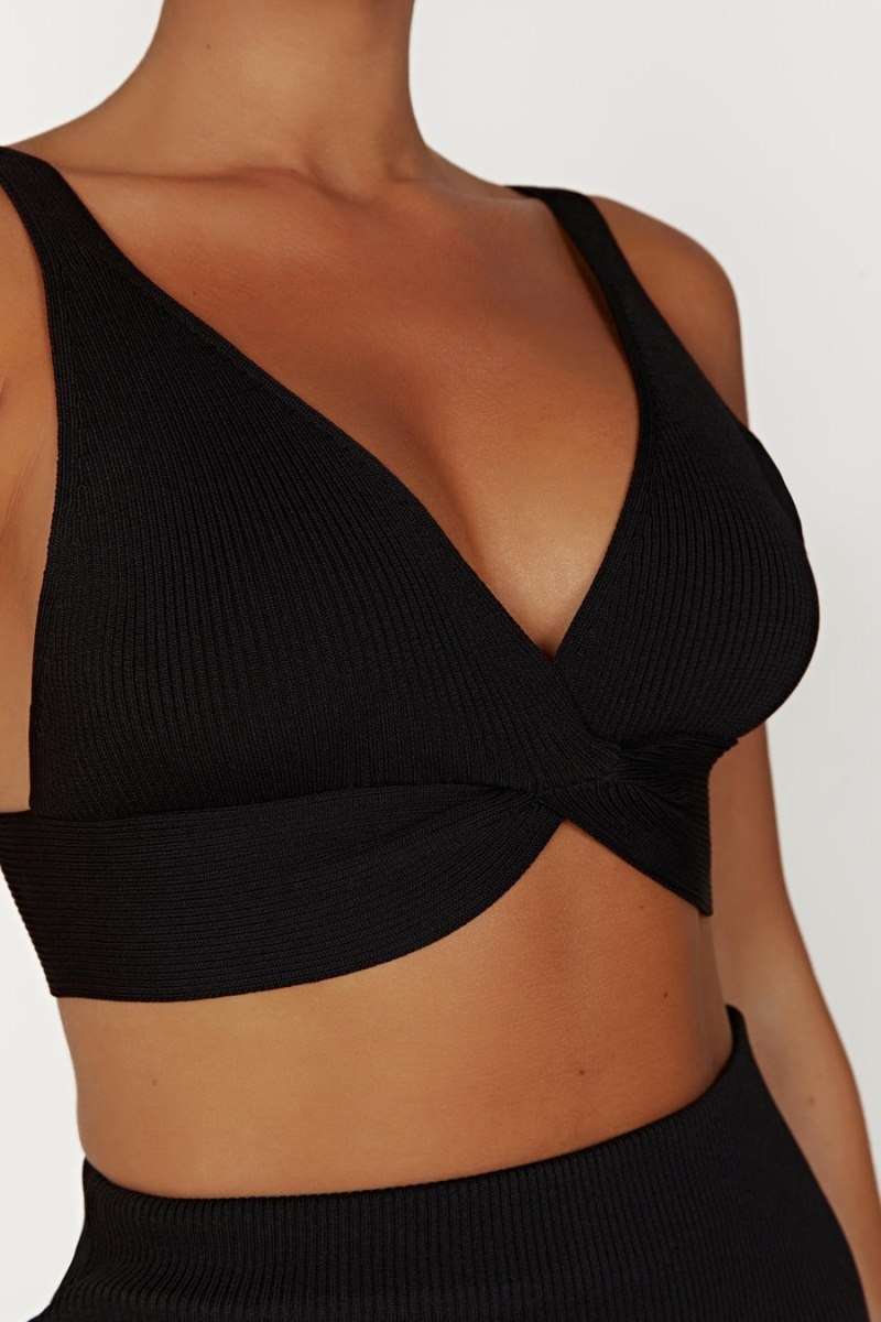 Women's Meshki Kaesha Twist Front Knit Tops Black Australia | I5S-9080