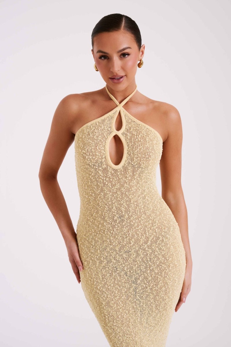 Women's Meshki Kahali Boucle Halter Midi Dress Light Yellow Australia | I4R-5391