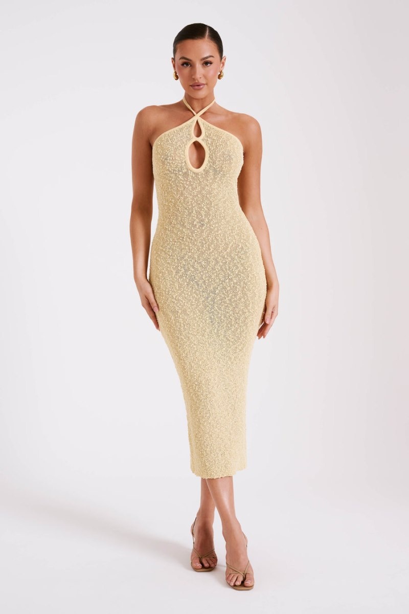 Women's Meshki Kahali Boucle Halter Midi Dress Light Yellow Australia | I4R-5391