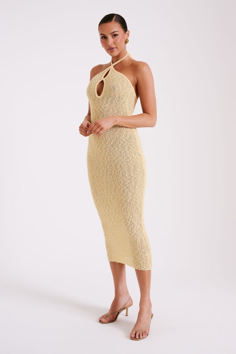 Women's Meshki Kahali Boucle Halter Midi Dress Light Yellow Australia | I4R-5391