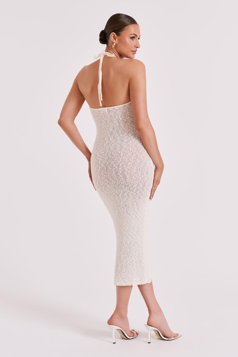 Women's Meshki Kahali Boucle Halter Midi Dress Cream Australia | L8J-5437