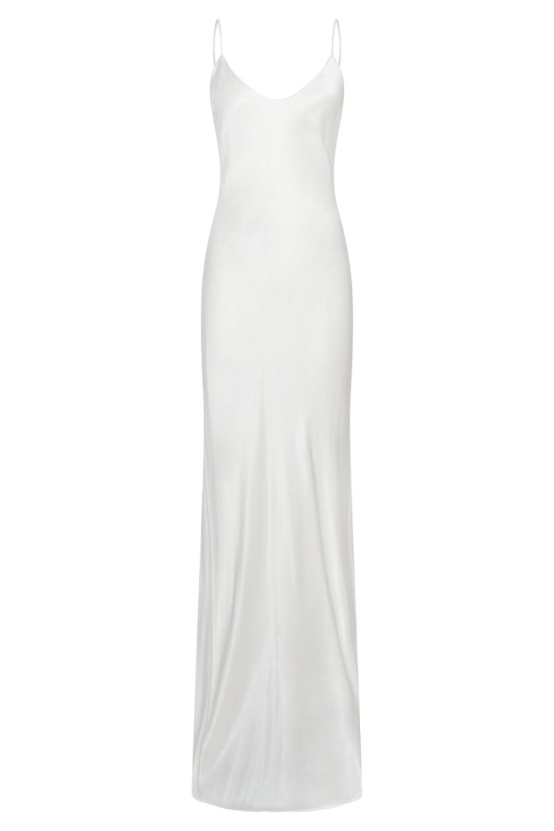 Women's Meshki Kailey Low Back Detachable Bow Train Maxi Dress White Australia | N2B-7373