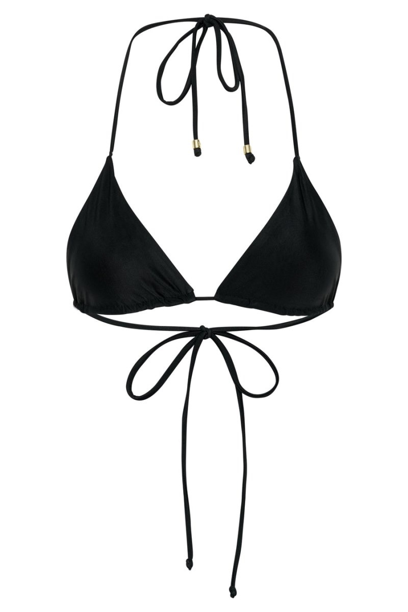 Women's Meshki Kalli Recycled Nylon Triangle Tie Up Bikini Top Bikinis Black Australia | A4U-0602