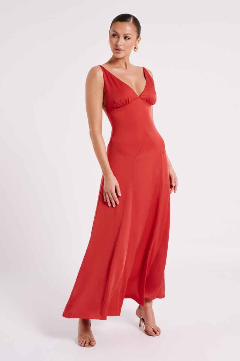 Women's Meshki Kamala Low Back Satin Maxi Dress Red Australia | L7A-2972