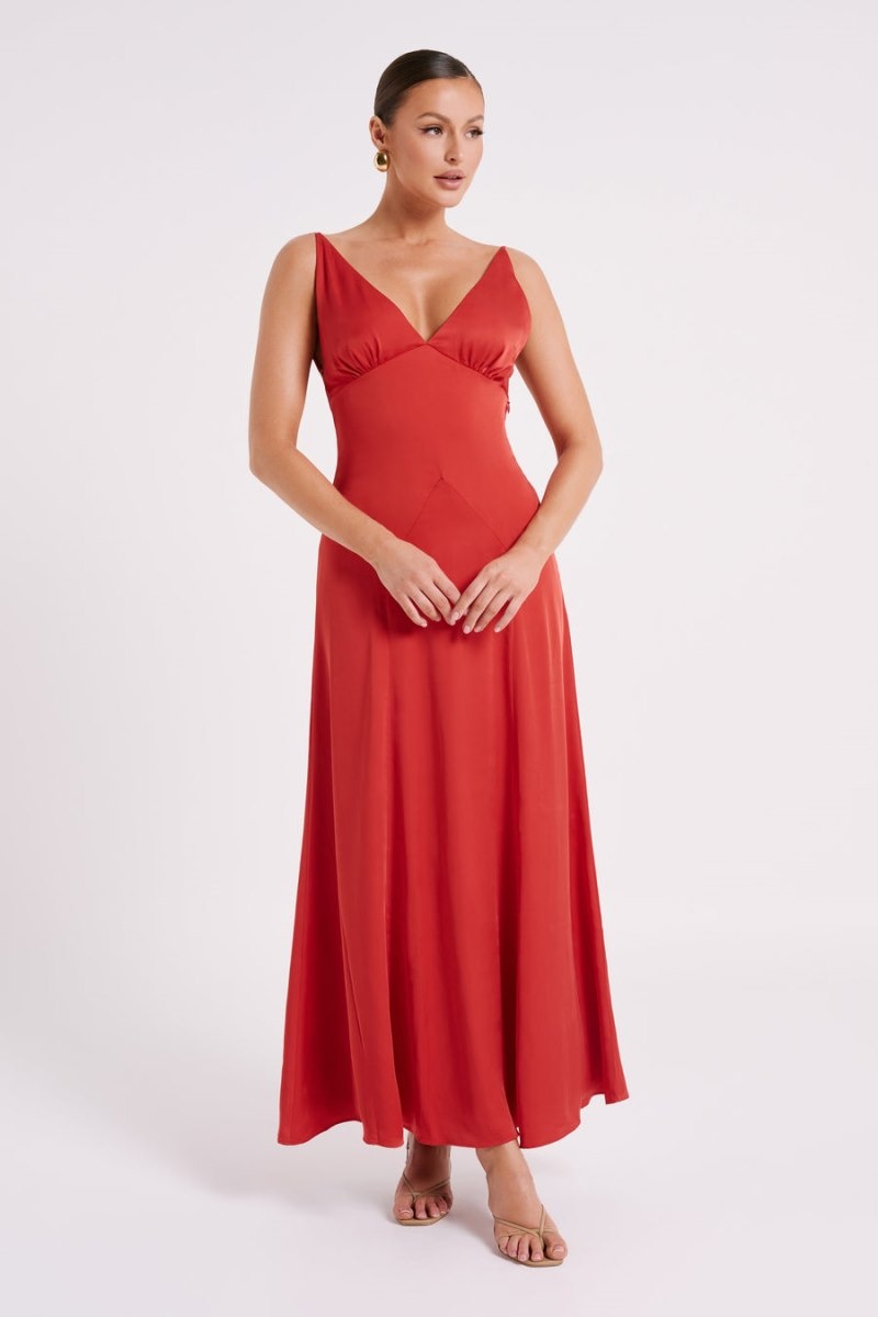 Women's Meshki Kamala Low Back Satin Maxi Dress Red Australia | L7A-2972