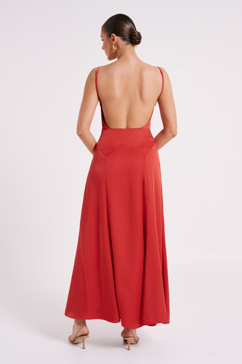 Women's Meshki Kamala Low Back Satin Maxi Dress Red Australia | L7A-2972