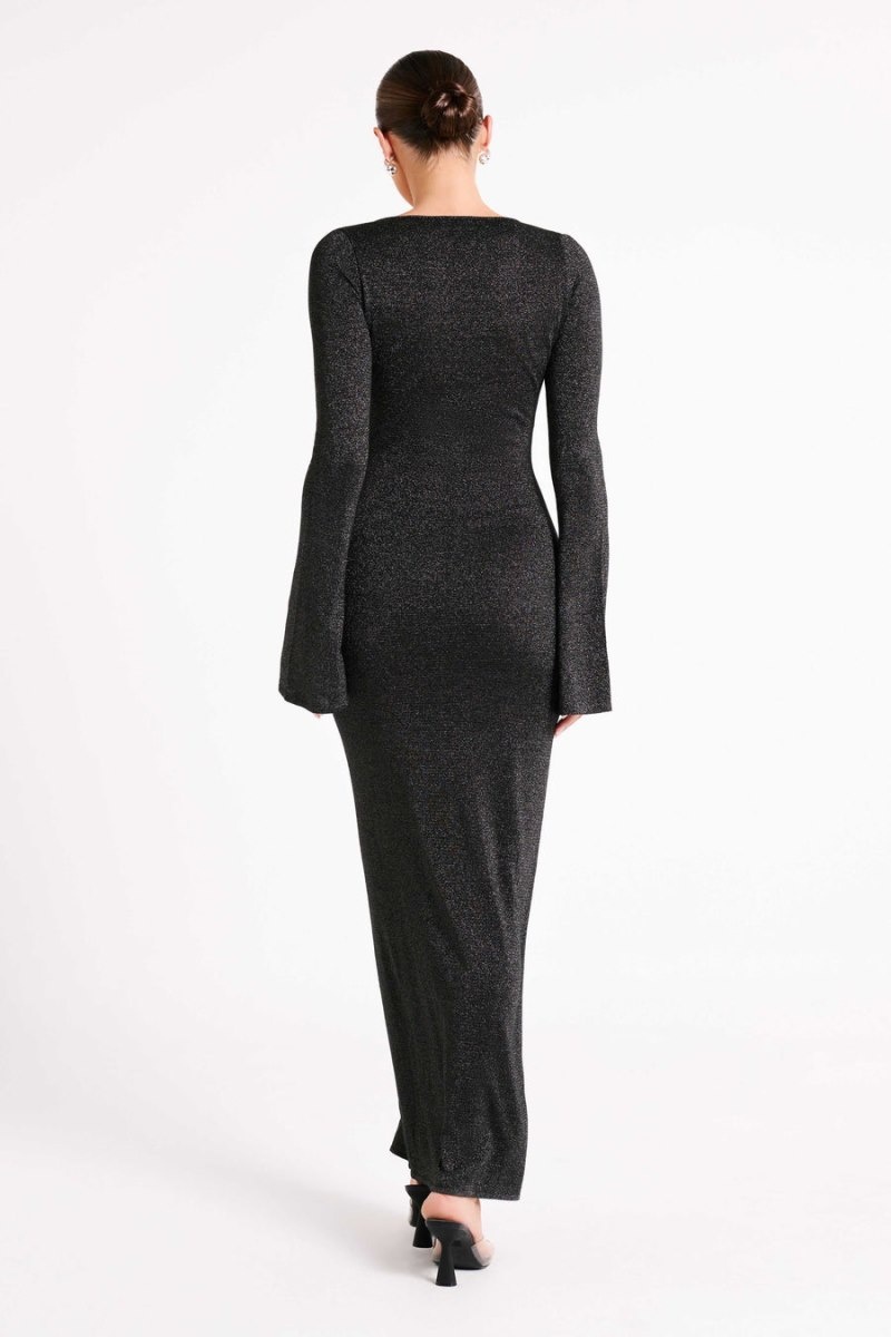 Women's Meshki Kamila Long Sleeve Midi Dress Black Australia | J9F-8709