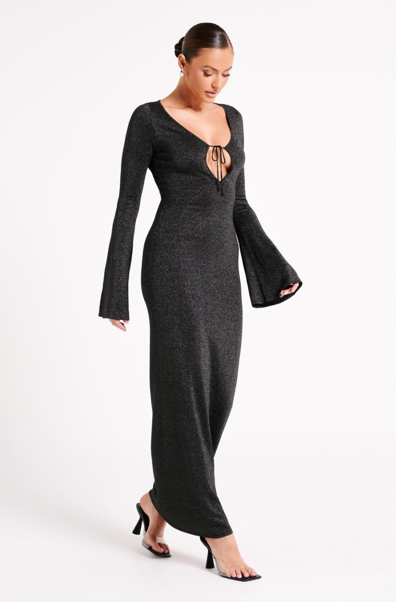 Women's Meshki Kamila Long Sleeve Midi Dress Black Australia | J9F-8709