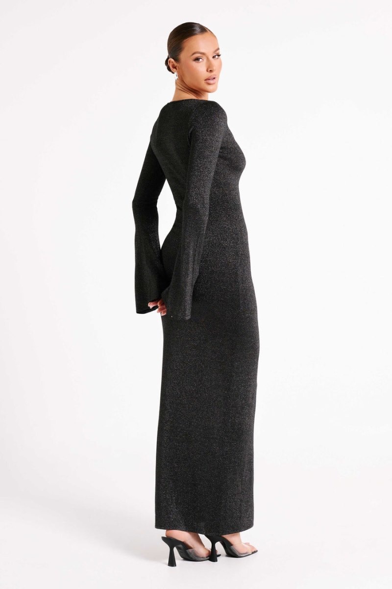 Women's Meshki Kamila Long Sleeve Midi Dress Black Australia | J9F-8709