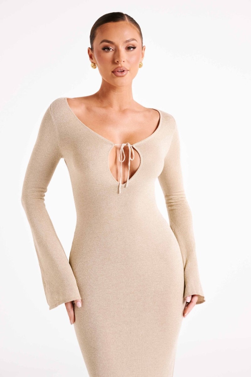 Women's Meshki Kamila Long Sleeve Midi Dress Gold Australia | R7F-1497