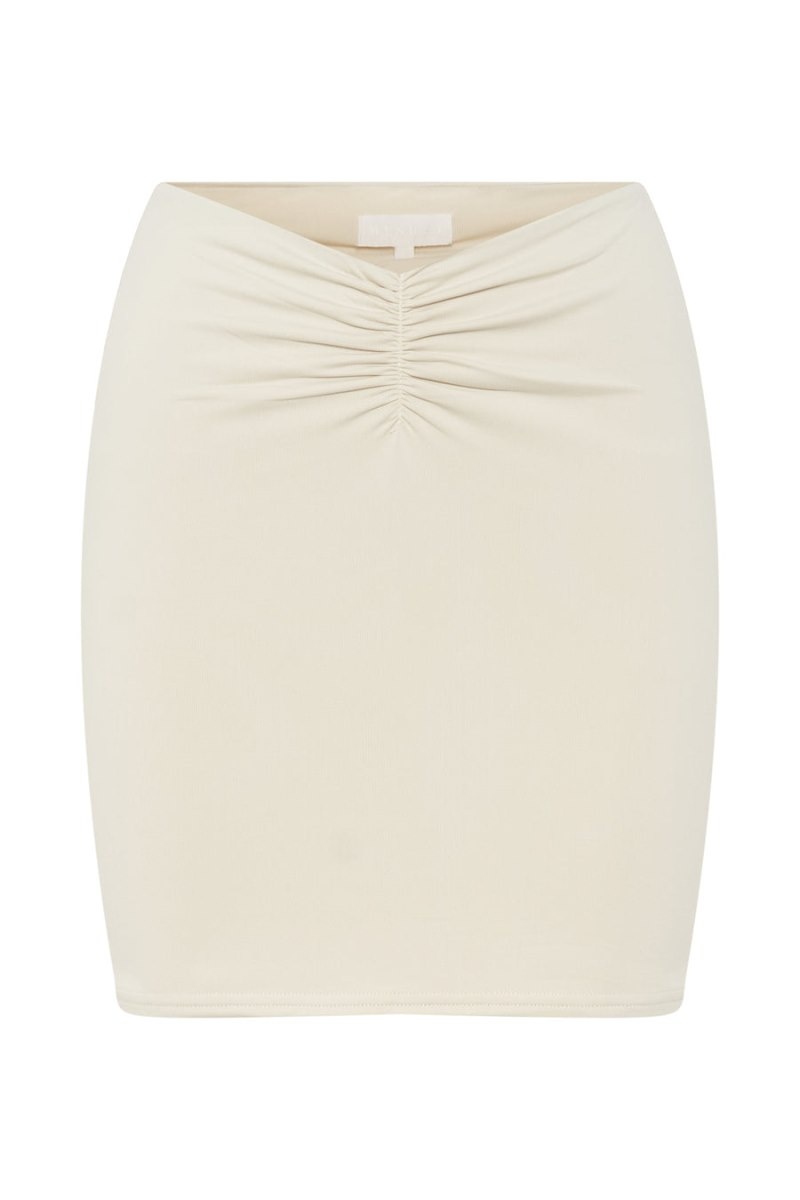 Women's Meshki Kara Ruched Front Mini Skirts Cream Australia | B7F-1268