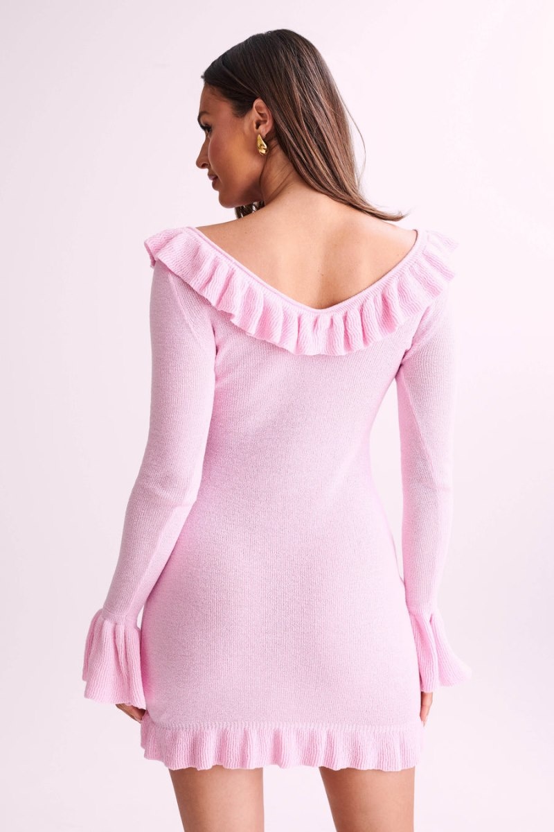 Women's Meshki Karolina Knit Frill Mini Dress Pink Australia | J8K-2576