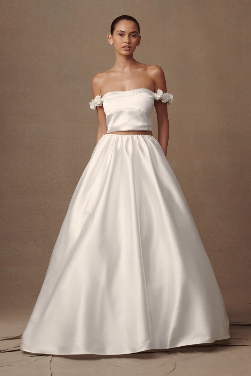 Women's Meshki Karrie Cropped Satin Rose Bodice Wedding Dress White Australia | G3N-7998