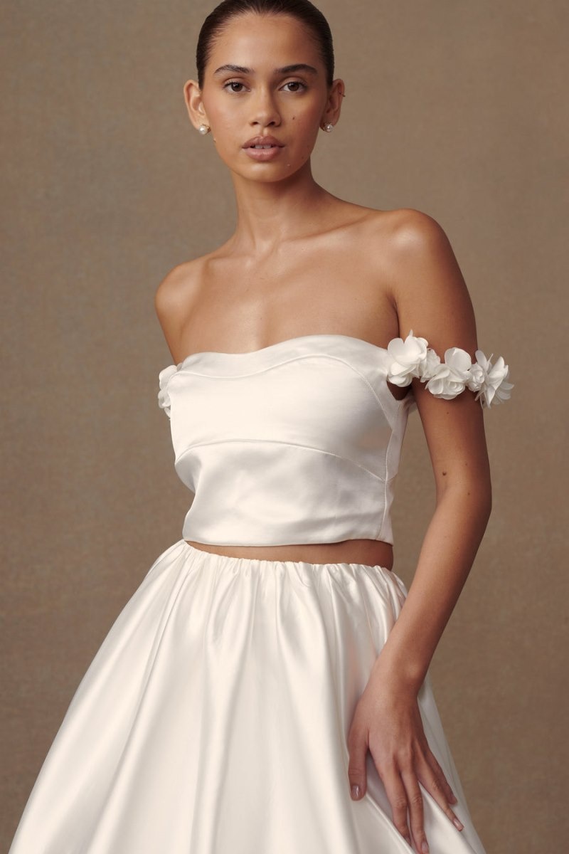 Women's Meshki Karrie Cropped Satin Rose Bodice Wedding Dress White Australia | G3N-7998