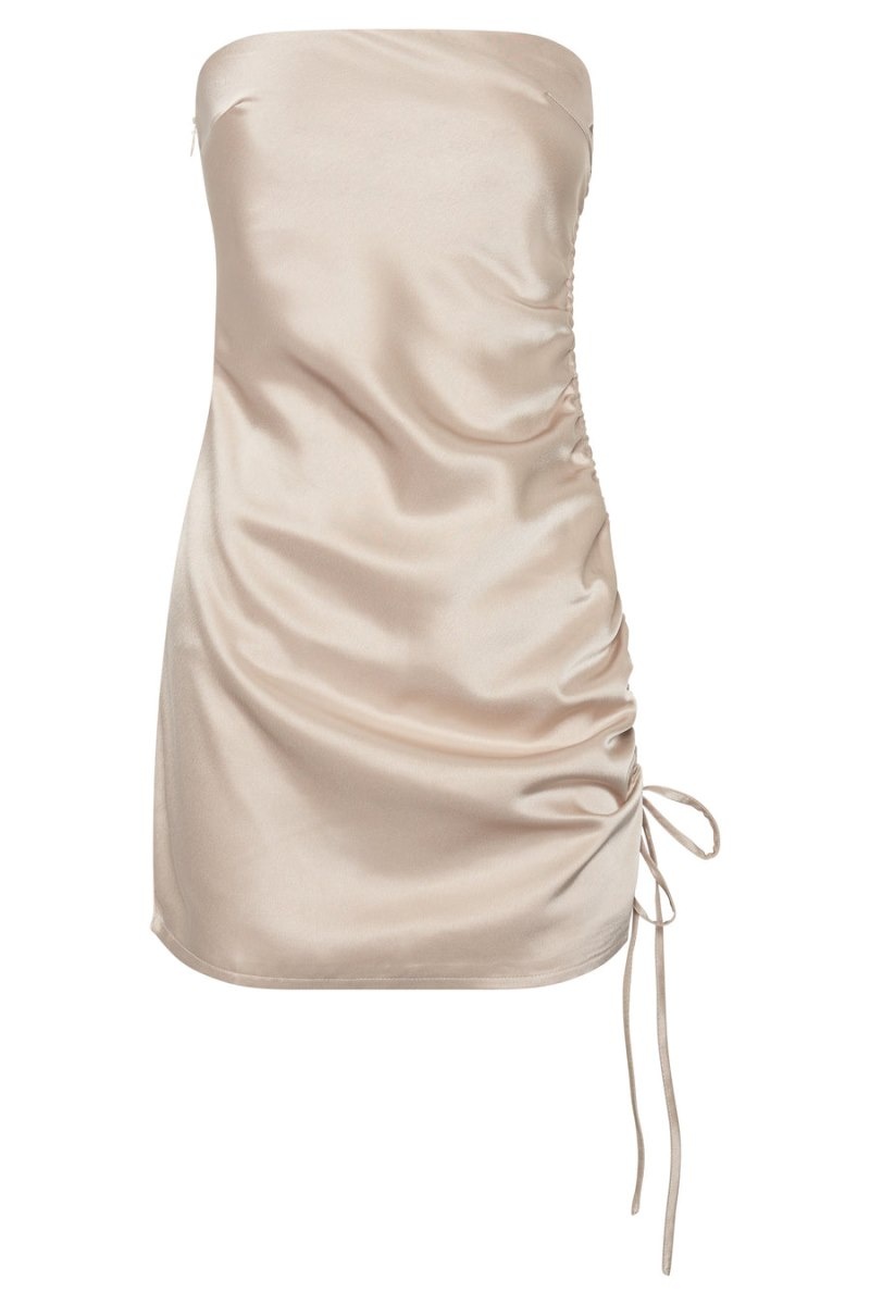 Women's Meshki Katia Strapless Ruched Side Mini Dress Beige Australia | V8V-9433