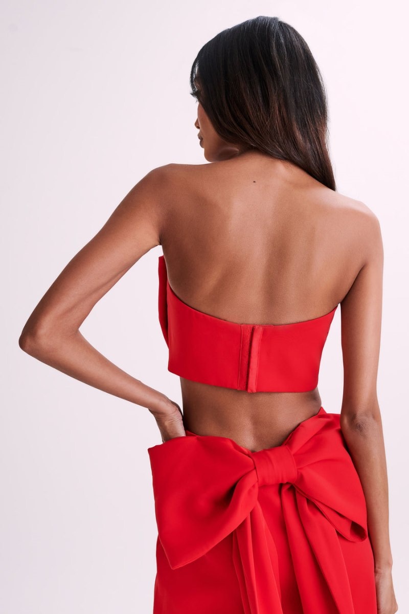 Women's Meshki Katie Bow Crop Tops Red Australia | W5G-7753