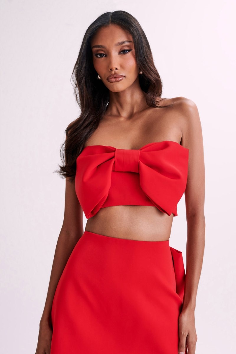 Women's Meshki Katie Bow Crop Tops Red Australia | W5G-7753