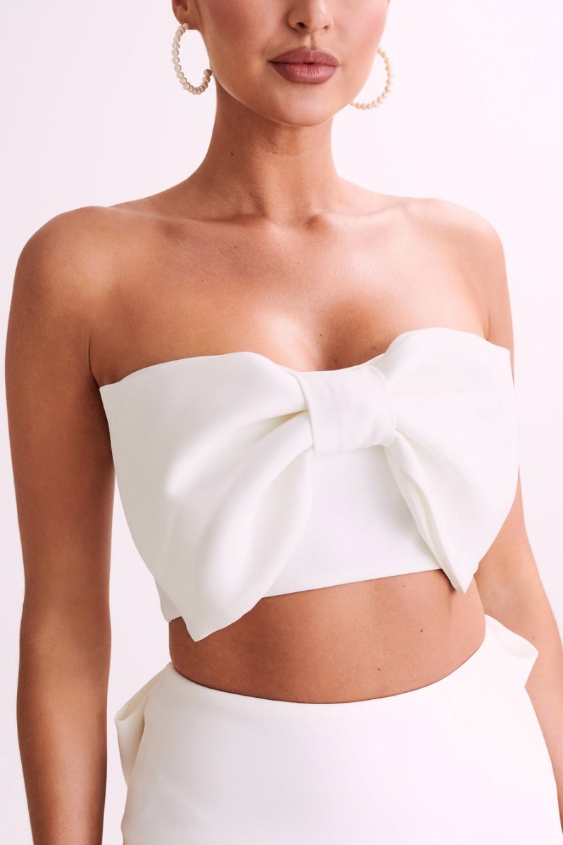 Women's Meshki Katie Bow Crop Tops White Australia | W8G-8289