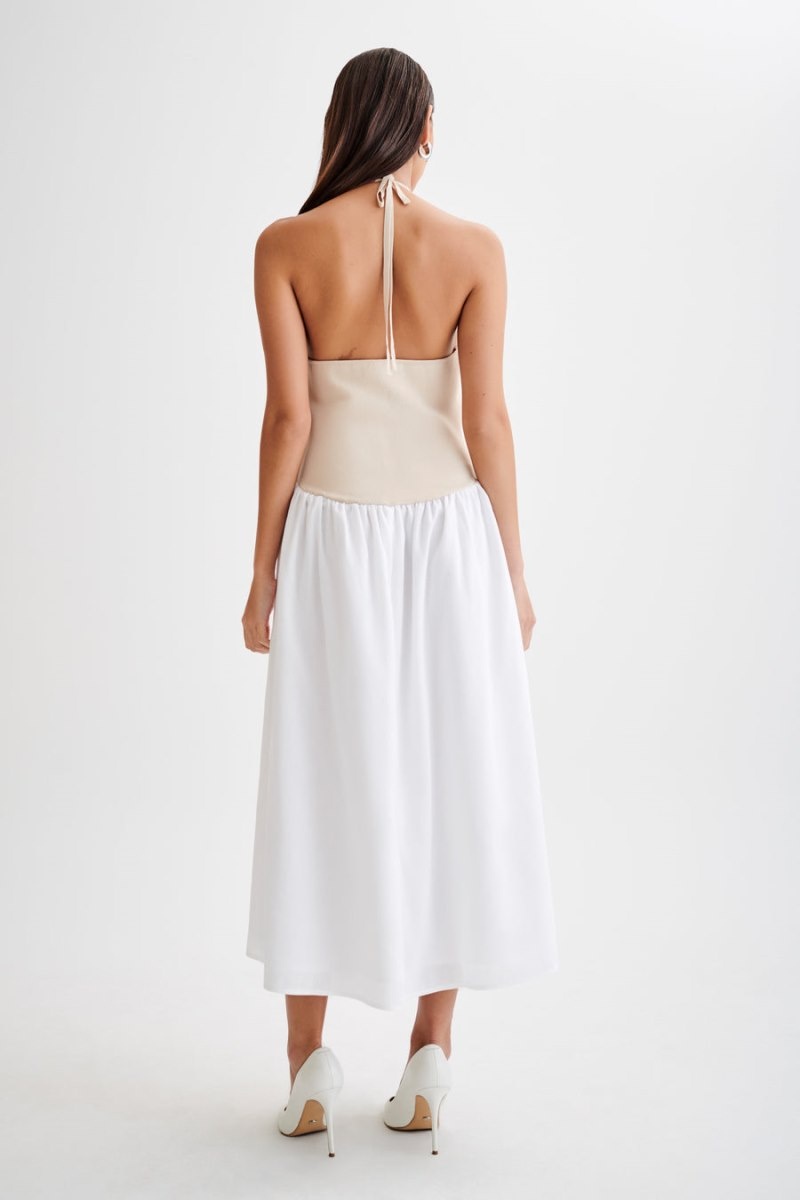 Women's Meshki Katie Knit And Linen Midi Dress White / White Australia | M1V-5609