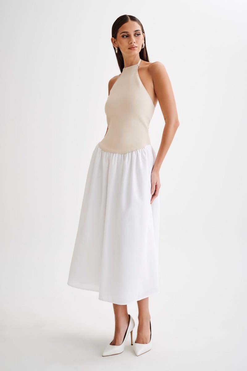 Women's Meshki Katie Knit And Linen Midi Dress White / White Australia | M1V-5609