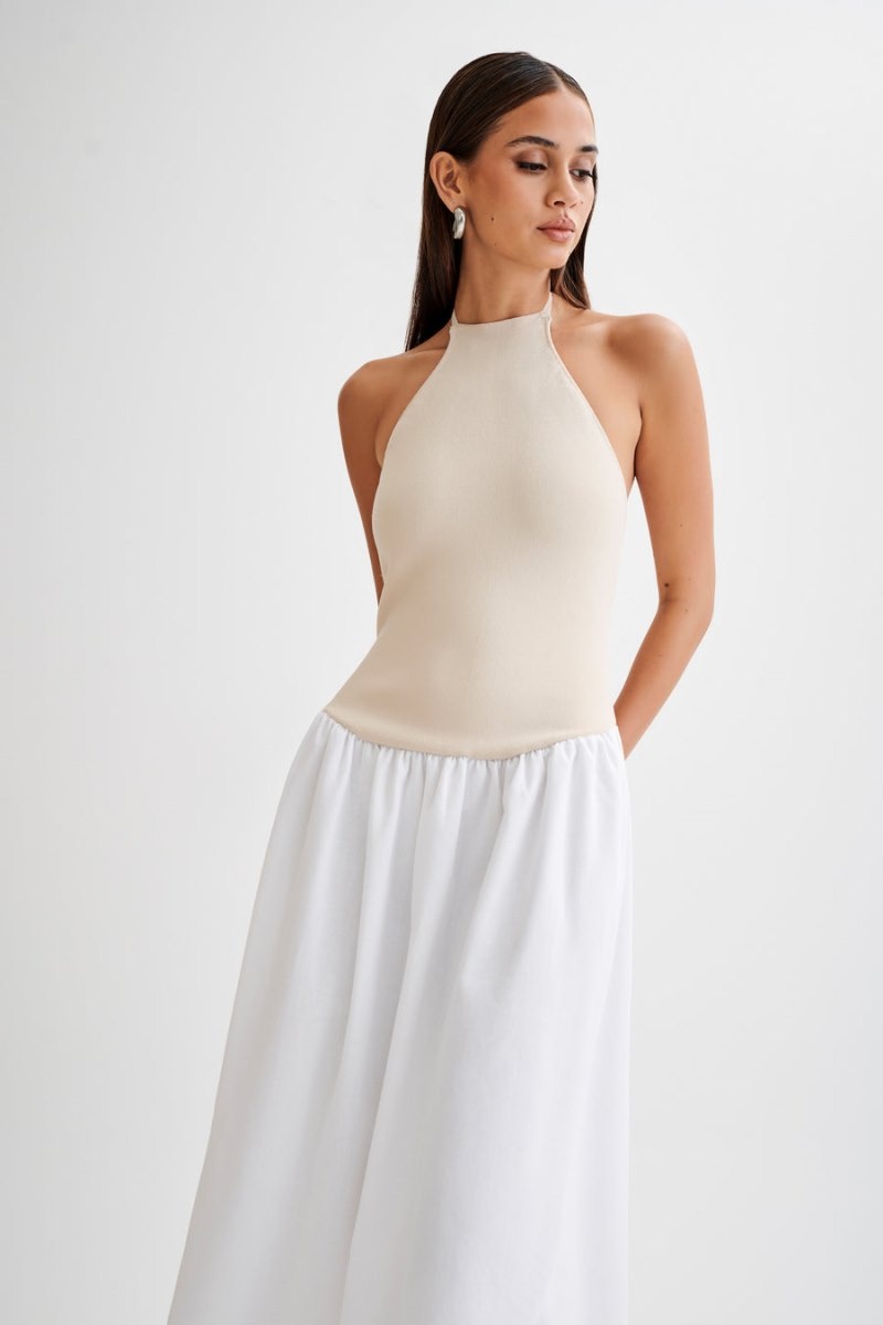 Women's Meshki Katie Knit And Linen Midi Dress White / White Australia | M1V-5609