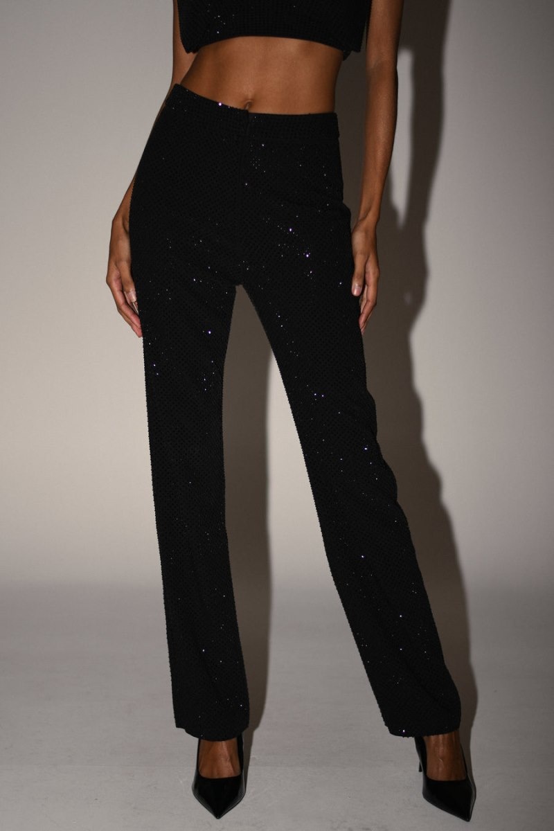 Women's Meshki Kaycee Straight Leg Diamante Pants Black Australia | T7A-8345