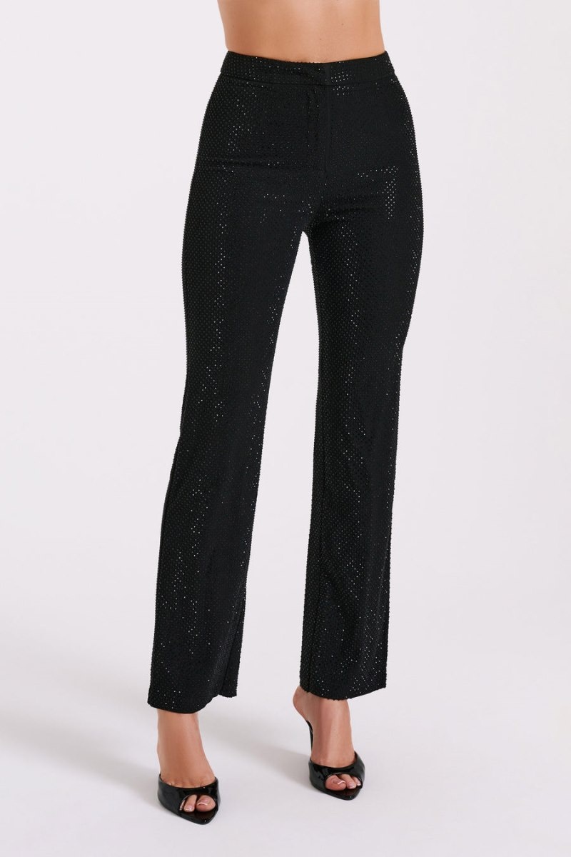 Women's Meshki Kaycee Straight Leg Diamante Pants Black Australia | T7A-8345